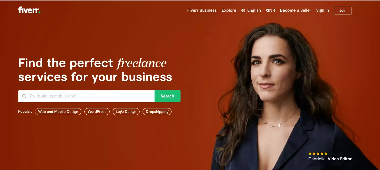banner of Fiverr freelance websites shown as best to beginners