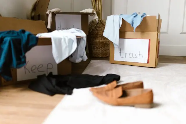boxes for trash and to keep and clothes