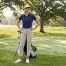 Women’s golf style with a polished polo shirt, tailored trousers and comfortable golf shoes